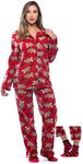 #followme Printed Microfleece Button Front PJ Pant Set with Socks 6370-10237-2X, Red - Bite Me Gingergirl