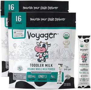 Voyager Toddler Milk On The Go, USDA Organic Shelf Stable Whole Milk Powder, Great for Travel, No Refrigeration, Gluten Free with No GMO's and No Antibiotics for Kids, 32 Sachets of 15g - 2 Pack