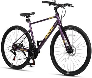 AVASTA 700C Road Adult Step-Over Hybrid Bike Bicycle for Men Woman Male Female, Lightweight Aluminum Alloy Frame with 21-Speed Gearing for City Commuting, Dual Disc Brakes, 19 inch Frame, Purple