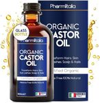 Pharmlitalia Pure Castor Oil Organic Cold Pressed Unrefined Glass Bottle - Hexane free Castor Oil for face, hairs, Eyelashes, Skin care and Nails - aceite de castor organico puro - 500ml