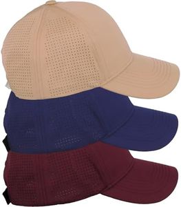 Daxton Air Cool Tech Hat Ventilated Micro Holes Structured High Profile Baseball Cap 3 Pack - Burgundy,Navy,Khaki