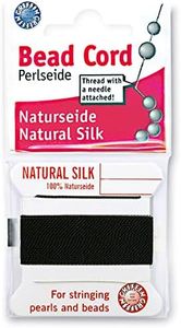 Griffin Silk Bead Cord Perlseide – Black Color – Size 3 (0.50mm) – 2 Meters per Card – Stainless Steel Needle Attached – for Knotting Pearls, Gemstones, Crystals and Beads
