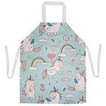 Kids Aprons 56x45cm Waterproof Baking Painting Cute Animal Cartoon Apron for Toddler Children Boys Girls Gift Party Chef Art Gardening (Age 3-9, Green Unicorn)