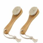 2 Pack 6" Bamboo Handle Dry Facial Cleansing Brush, Natural Soft Horsehair Bristles Face Brush Skin Care Exfoliating Brush Scrubber.