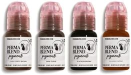 Perma Blend - Eyebrow Dark Pigments Tattoo Kit - Microblading Ink for Permanent Eyeliner - Professional Tattoo Ink - Warm & Cool Dark Brown Tattoo Ink (0.5 oz Each, 4 Products)