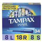 Tampax Pearl Plastic Tampons Light/Regular/Super Absorbency Multipack, Unscented, 34 Count - Pack Of 6 (204 Total Count)