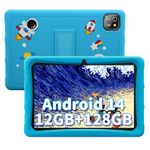 BESTTAB Kids Tablet 10 Inch Android 14 Tablets, A10 Toddler Tablet for Kids Age 3-12 with 12GB RAM 128GB ROM(up to 2 TB), 8 Core CPU, Parental Control, Dual Camera, Pre-Installed iWawa, WiFi 6, Blue