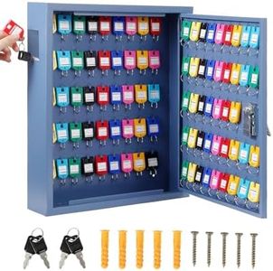 Garvee 100 Keys Cabinet Organizer, Wall Mount Steel Key Lock Box with 2 Keys, 88 Hooks & Colored Tags, Secure Key Storage for Hotel, Valet, Office, Car Key Management, Heavy Duty, Blue