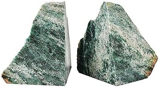 AMOYSTONE Heavy Sturdy Bookends | Natural Green Mica Stone 6-8LBS | Rustic Kitchen Shelf Organizer | Anti-Tip Design
