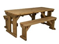 Arbor Garden Solutions Wooden picnic table and bench set, Yews compact rounded patio furniture (5ft, Rustic Brown)