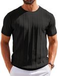 COOFANDY Men's T- Shirts Short Sleeve Knit Sweater Shirt Casual Crewneck Ribbed Pullover Tees Black