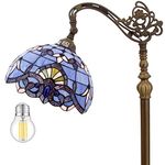 WERFACTORY Tiffany Floor Lamp Blue Purple Stained Glass Lavender Baroque Style Arched Lamp 12X18X64 Inches Gooseneck Adjustable Corner Standing Reading Light Decor Bedroom Living Room S003C Series