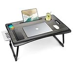 Amaredom Laptop Bed Desk Tray Bed Table, Foldable Portable Lap Desk with Storage Drawer and Cup Holder for Eating Breakfast on Bed/Couch/Sofa-Black