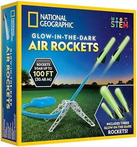 Blue Marble National Geographic Air Rocket Launcher Toy - Launch Glow in The Dark Rockets up to 100 Feet, Kids Outdoor Toys, Toys for Kids 8-12, Glow in The Dark Toys, Rocket Kit, Fun Outdoor Toys