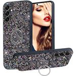 Ephoou Bling Phone Case for Samsung Galaxy S23 FE for Women Girls, Cute Pretty Luxury Slim Glitter Sparkle Shiny Cover Case with Ring Kickstand for Samsung Galaxy S23 FE CZ-Black