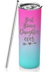 Best Bonus Daughter Gifts for Daughter in Law Birthday Mothers Day Gift from Mom Dad 20 oz Bonus Daughter Skinny Tumbler Christmas Gift for Step Daughter from Mother Father Cup Gifts with Lid Straw