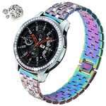 DEALELE Strap Compatible with Samsung Gear S3 Frontier/Classic/Galaxy Watch 46mm, 22mm Rhinestone Diamond Metal Steel Bracelet with Watch Face Bezel Ring Cover Replacement for Women Men, Rainbow