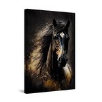 Startonight Canvas Wall Art - Black Golden Horse - Decoration Artwork Ready to Hang for Living Room Big Picture Home Wall Decor Print Modern and Contemporary Painting 24" x 36"