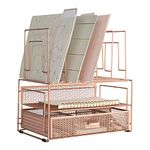 BLU MONACO Workspace Rose Gold Desk Organizers and Storage Accessories Desktop Rack File Organizer with File sorters and Drawer for Office Supplies - Cute Desk Organizer