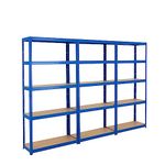 BiGDUG Heavy Duty Garage Shelving Unit 3 Bay - 179x90x30 cm - 200kg UDL Per Shelf (1000kg Per Bay) - 3x Blue Storage Shelves - 5 Tier Shed Shelving