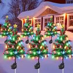 Dremisland 20LED Solar Christmas Tree Lights Outdoor Solar Christmas Decor Waterproof Solar Xmas Tree with String Lights for Pathway Yard Patio Landscape,4PCS (Solar Christmas Tree-6PCS)