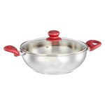 Amazon Brand - Solimo Stainless Steel Impact Bottom Kadhai with Glass Lid (26 cm) | Gas Stove and Induction Compatible | Ergonomic Handle | Dishwasher Safe