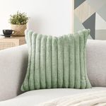 Volcanics Pack of 1 Double-Sided Faux Fur Plush Decorative Throw Pillow Covers 18x18 Inches Soft Fluffy Striped Couch Pillow Cases, Sage Green