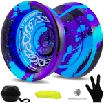 YOYOSTUDIO F25 Finger Spin Yoyo Professional Responsive Yoyo for Kids 8-12 or Above, Unresponsive Yoyo for Adults with Yoyo Accessory Kit, 10 Yo-Yo Strings, Case & Glove - Black Blue Purple