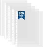 Atoke 200 pcs A4 Punched Pockets,Thick Wallet Sleeves,Clear Binder Pocket Paper File Letter Sheet Protector Binder Sleeves, Plastic Poly Pockets Binder Pouch Document Filing Bags