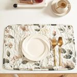 DaDalogy Enchanted Meadow Placemats - Set of 4, Floral Elegance in Beige, Rose, and Soft Green, Premium Soft Microfiber, Victoria Garden, Perfect for Any Meal, 13x19 Inches