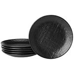 Navaris Set of 6 Ceramic Plates ⌀ 20cm - Artisanal Linen Textured Design - Stoneware Dinner Side Plate for Salads or Dessert - Dishwasher & Microwave Safe - Charcoal Black