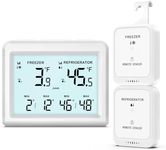 ORIA Digital Refrigerator Thermometer, Wireless Fridge and Freezer Thermometer with 2 Sensors, Indoor Outdoor Thermometer with Alarm, Max/Min Records, LCD Backlight, for Home, Restaurants, Cellars