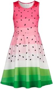 uideazone Dress for Girls Size 8 Size 7 Princess Watermelon Printing Sleeveless Party Dress Crewneck Fruits Casual Sundress for Party Dance Wedding Beach 7-8 Years
