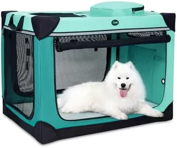 Ownpets Collapsible Dog Crate, 91.5CM Portable Travel Dog Crate for Large Dogs, 4-Door Foldable Pet Kennel with Durable Mesh Windows & Double-Sided Soft Mat