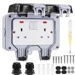 Powerole Double Outdoor Socket Waterproof Socket, Wall Electrical Outlets, IP66 13Amp 2 Gang Switched Socket Cover, Outdoor Weatherproof Wall Plug Socket Box