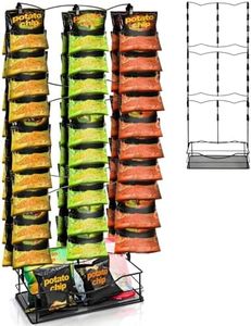 Acshio Chip Rack Display Stand, 3 Row 60 Clips Large Snack Retail Display Rack with Basket, Countertop Potato Chip Bag Candy Organizer Store Concession Stand for Party, Pantry, Office, Vendor Events