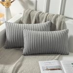 Kevin Textile Pack of 2, Corduroy Soft Decorative Square Throw Pillow Cover Cushion Covers, Home Decor for Sofa Couch Bed Chair 12x20 Inch/30x50 cm (Light Grey)