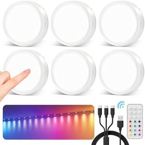 Luci Armadio RGB Ricaricabile USB - 1600mAh Dimmerabile Faretto LED Adesivi a Batteria con Telecomando Luce Vetrina Senza Fili Lampada Sottopensile Cucina Faretti LED Interno per Scale Guardaroba