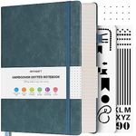 Bullet Dotted Journal Notebook, 312 Numbered Pages A5 Hardcover Leather Journal, 100gsm No Bleed Paper Dot Grid Notebook with Index Pages, Dot Journal for Women Men, 5.75" x 8.38", Grey Blue