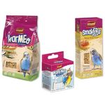 Vitapol Budgie Care Combo – Food for Budgie 500g + Honey Smakers 90g + Natural Mineral Block 35g | Complete Nutrition & Treat Pack for Healthy Birds (Pack of 1, Budgie Combo)