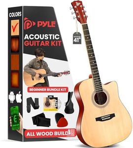 Pyle Steel String Acoustic Guitar Kit, 4/4 Full Size Cutaway All-Wood Guitarra Acustica with Premium Accessory Set and Upgraded Gig Bag, 41" Natural Glossy