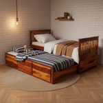 APRODZ Sheesham Wood Oyster Daybed with Trundle Bed and with Drawer Storage for Home | Bed for Bedroom Single Diwan Day Bed with Storage Box for Kids Bedroom Living Room Home Furniture (Teak Finish)