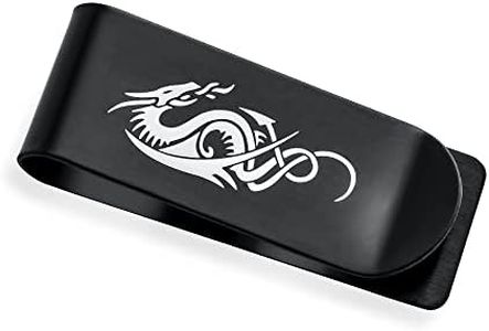 Personalized Two Tone Asian Style Black Grey Wide Strong Dragon Men Money Clip Card Holder Gift Father Laser Etched Black IP Stainless Steel Customizable