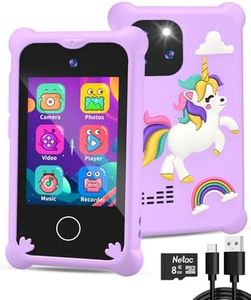 BESTOONE Upgrade Kids Phone Toys for 3 4 5 6 Year Old Girls and Boys, Toddler Emulated Touchscreen Smartphone with No Calls, No Internet, Christmas Birthday Gifts for Kids Ages 3-8 (Purple)