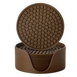 Colinda Silicone Drink Coasters with Holder, Set of 6, for Tabletop Protection and Office Desk, Cup Mat Set for Home Decor, Non-Slip and Non-Stick,Round, 4 Inch,Chocolate Brown