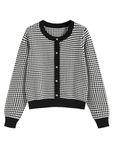 ZAFUL Women Chunky Long Sleeve Cropped Cardigan Sweater Fall Button Down Crew Neck Knit Jackets 2024 Casual Clothes, Black White, XL