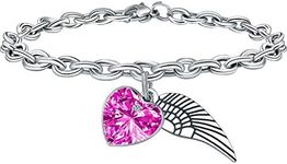 Btysun Crystal Heart Charm Bracelets for Women,Link Charm Bracelets,Stainless Steel Link Bracelet Birthday Gifts for Women Teen