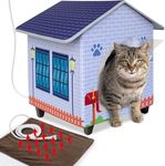 Heated Cat Houses for Indoor/Outdoor Cats with Elevated Heated Cat Bed Providing Safe Feral Cats, Easy to Assemble