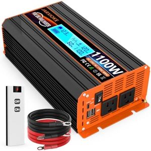 1100 Watt Pure Sine Wave Power Inverter 12V DC to 110V 120V Converter for Family RV Off Grid Solar System Car with Type-C Ports 2 AC Power Outlets Dual USB Ports LCD Display Wireless Remote Control…