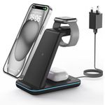 GEEKERA Wireless Charger, 3 in 1 Charging Station for iPhone 16/15/14/13/12/11/Pro Max/XS/XR/8, Charger Stand for Apple Watch 10/Ultra/9/8/7/6/5/4/3/2/SE, Docking Station for AirPods 4/Pro/3/2-Black